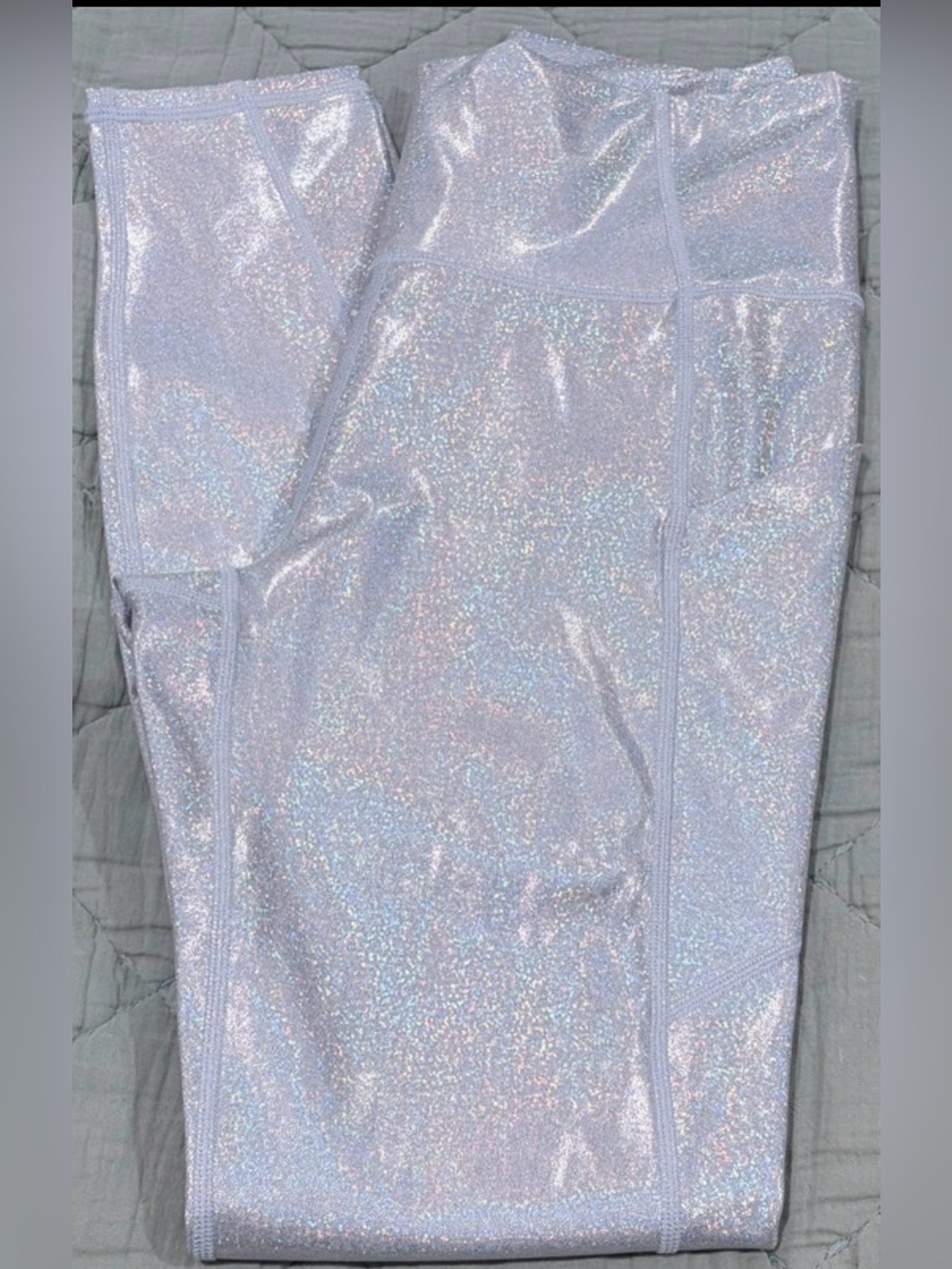 Fabletics Girls' Holographic Iridescent Silver Leggings